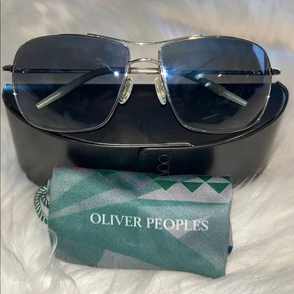 Oliver Peoples Silver and Blue Aviator Sunglasses - Picture 4 of 14